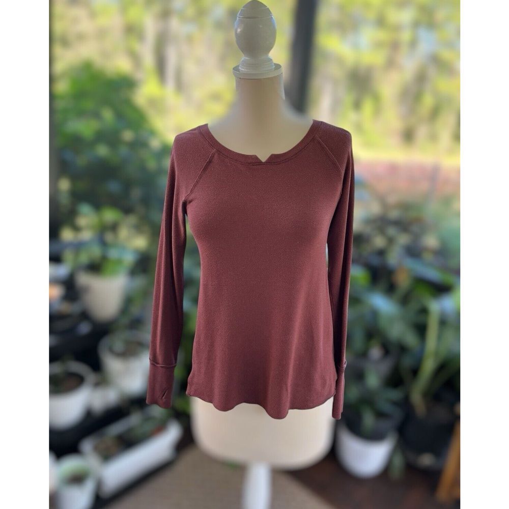 Michael Stars French Terry Cloth‎ Yoga Top Long Sleeves Maroon Red XS EUC